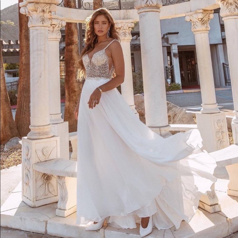 NWOT Lulus True Love Luxe White Beaded Rhinestone Maxi Dress - Picture 7 of 16